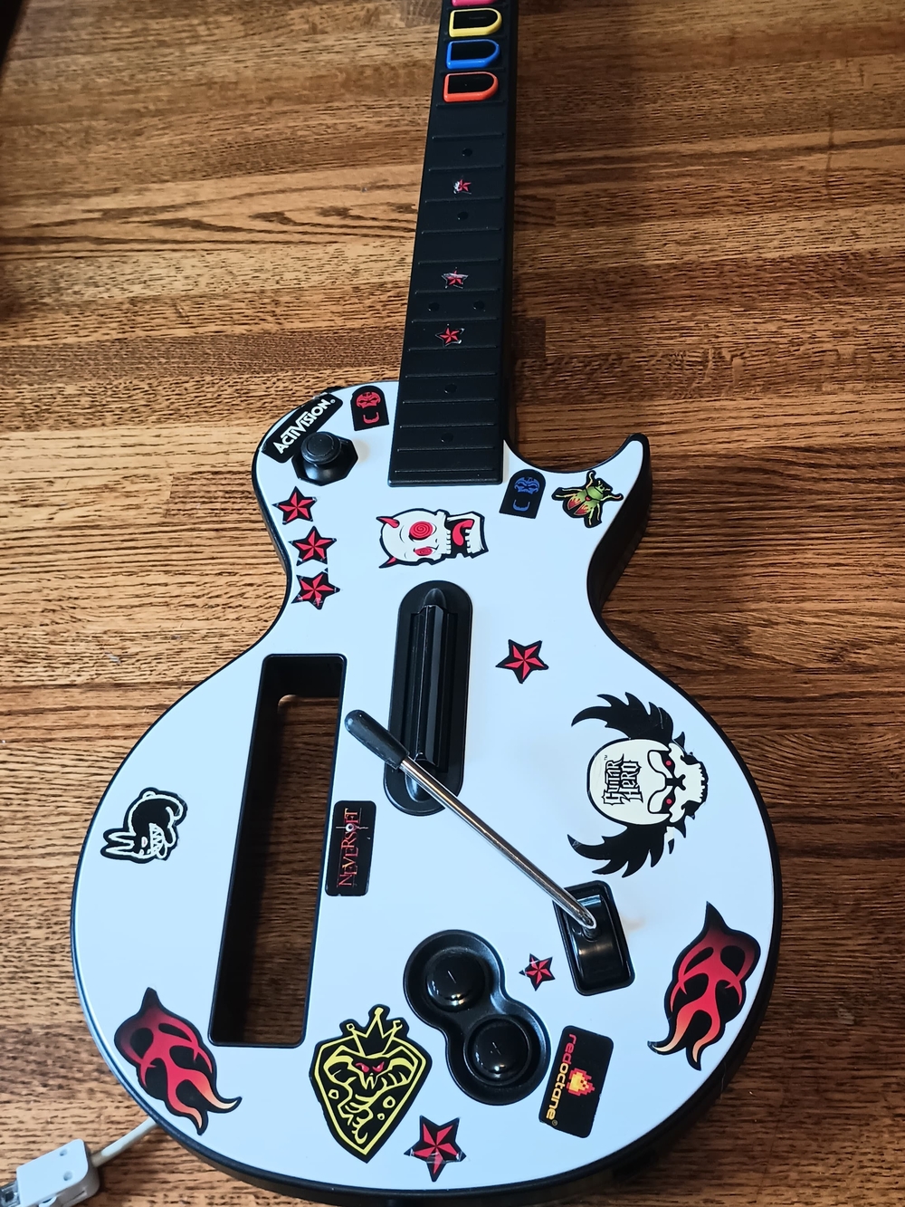 Nintendo White Guitar Controller with Red, Black, Yellow Accents